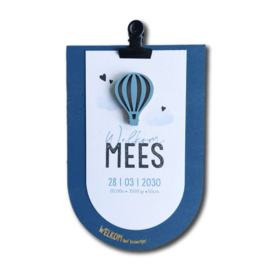 Geboortekaartje van hout - Klembordje Boog Luchtballon Jongen | Prijs vanaf: