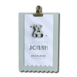 Geboortekaartje van hout - Klembordje Schulprand Beer Jongen | Prijs vanaf: