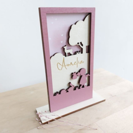 Geboortekaartje van hout - Luipaard Meisje | Prijs vanaf: