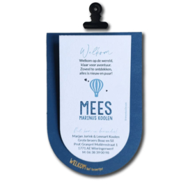 Geboortekaartje van hout - Klembordje Boog Luchtballon Jongen | Prijs vanaf: