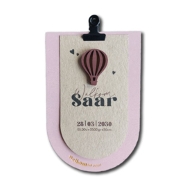 Geboortekaartje van hout - Klembordje Boog Luchtballon Meisje | Prijs vanaf: