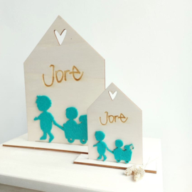 Geboortekaartje van hout - Huisje Silhouet Jongen | Prijs vanaf: