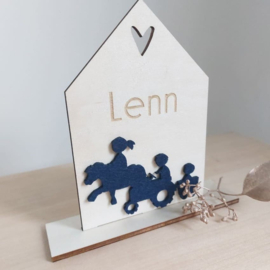 Geboortekaartje van hout - Huisje Silhouet Jongen | Prijs vanaf: