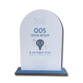 Geboortekaartje van hout - Boog Luchtballon Jongen | Prijs vanaf: