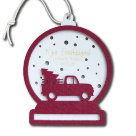 Kerstkaart van vilt - Sneeuwbol Pick-up Kerstboom | Prijs vanaf: