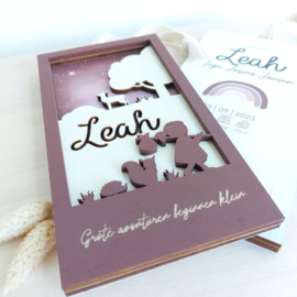 Geboortekaartje van hout - Luipaard Meisje | Prijs vanaf: