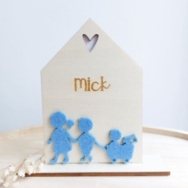 Geboortekaartje van hout - Huisje Silhouet Jongen | Prijs vanaf: