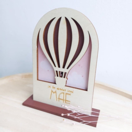 Geboortekaartje van hout - Boog Luchtballon Meisje | Prijs vanaf: