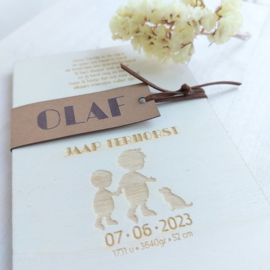 Geboortekaartje van hout - Label Naam Jongen | Prijs vanaf: