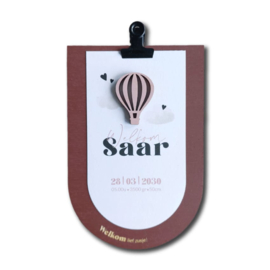 Geboortekaartje van hout - Klembordje Boog Luchtballon Meisje | Prijs vanaf: