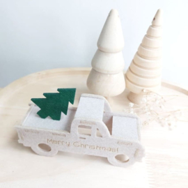 Kerstkaart van vilt - Pick-up met Kerstboom 3D | Prijs vanaf: