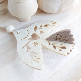 Kerstkaart van vilt - Vogeltje Folklore 3D | Prijs vanaf: