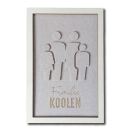 Lijst hout en vilt met 3D familieportret én naam