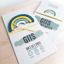 Geboortekaartje van karton - Regenboog Jongen | Prijs vanaf: