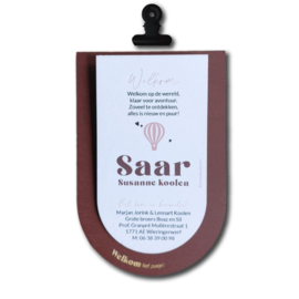 Geboortekaartje van hout - Klembordje Boog Luchtballon Meisje | Prijs vanaf: