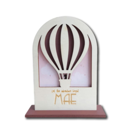 Geboortekaartje van hout - Boog Luchtballon Meisje | Prijs vanaf: