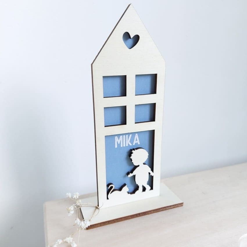 geboortekaartje van hout blauw 03