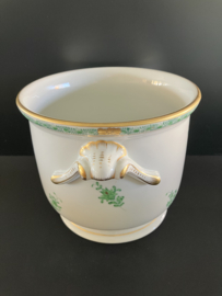 Herend porselein: grote cachepot 7213/AV decor Apponyi Vert hoog 14 cm doorsnede 17 cm