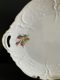 Rosenthal porselein: Classic Rose gebaksset wit grote schaal doorsnede 30 cm met 10 bordjes doorsnede 16 cm