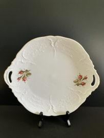 Rosenthal porselein: Classic Rose gebaksset wit grote schaal doorsnede 30 cm met 10 bordjes doorsnede 16 cm