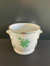 Herend porselein: grote cachepot 7213/AV decor Apponyi Vert hoog 14 cm doorsnede 17 cm