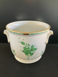 Herend porselein: grote cachepot 7213/AV decor Apponyi Vert hoog 14 cm doorsnede 17 cm