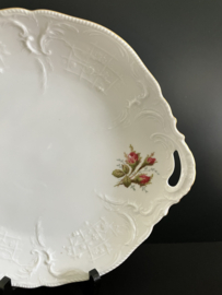 Rosenthal porselein: Classic Rose gebaksset wit grote schaal doorsnede 30 cm met 10 bordjes doorsnede 16 cm