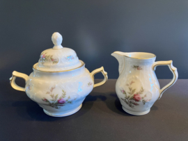 Rosenthal porselein: Sanssouci Roomstel suikerpot 13 cm hoog en 16 cm breed / melkkannetje 10 cm hoog