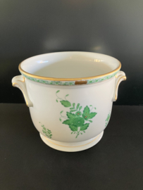 Herend porselein: grote cachepot 7213/AV decor Apponyi Vert hoog 14 cm doorsnede 17 cm