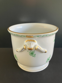 Herend porselein: grote cachepot 7213/AV decor Apponyi Vert hoog 14 cm doorsnede 17 cm