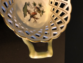 Herend porselein: opengewerkt mandje met hengsels 7412/RO decor Rothschild 18 cm breed en 7 cm hoog