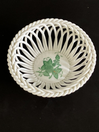 Herend porselein: opengewerkt mandje 7372/AV hoog 5 cm doorsnede 11,5 cm Apponyi Vert