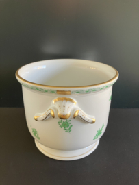 Herend porselein: grote cachepot 7213/AV decor Apponyi Vert hoog 14 cm doorsnede 17 cm