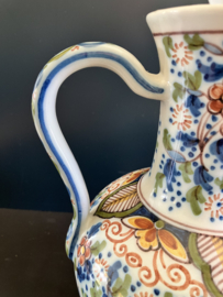 Tichelaar Makkum:  prachtig gedecoreerde polychrome tafellamp VK24 decor bloemen en vogel hoog 28/42 cm (zonder/met kap)