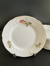 Rosenthal porselein: Classic Rose gebaksset wit grote schaal doorsnede 30 cm met 10 bordjes doorsnede 16 cm