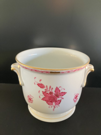 Herend porselein: grote cachepot 7213/AP decor Apponyi Rood hoog 14 cm doorsnede 17 cm