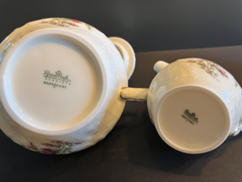 Rosenthal porselein: Sanssouci Roomstel suikerpot 13 cm hoog en 16 cm breed / melkkannetje 10 cm hoog