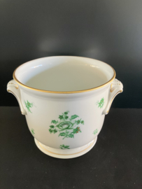 Herend porselein: cachepot 7214/NBV decor Niang Bouquet Nanking Green hoog 12 cm doorsnede 14 cm