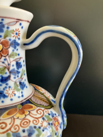 Tichelaar Makkum:  prachtig gedecoreerde polychrome tafellamp VK24 decor bloemen en vogel hoog 28/42 cm (zonder/met kap)