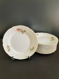 Rosenthal porselein: Classic Rose gebaksset wit grote schaal doorsnede 30 cm met 10 bordjes doorsnede 16 cm