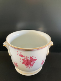 Herend porselein: grote cachepot 7213/AP decor Apponyi Rood hoog 14 cm doorsnede 17 cm