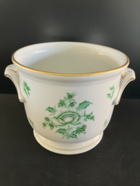 Herend porselein: cachepot 7214/NBV decor Niang Bouquet Nanking Green hoog 12 cm doorsnede 14 cm