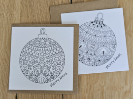 kerstkaart om in te kleuren, kerstbal, per 2 stuks