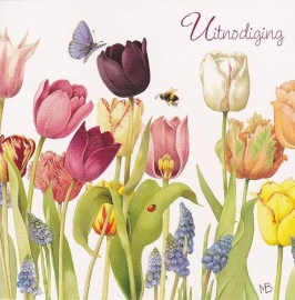 uitnodiging met bloemen, per 5 stuks