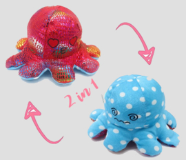 octopus moodknuffel, blauw/rood
