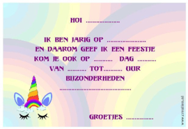 uitnodigingen unicorn regenboog, per 8 stuks