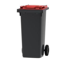 Mini container grijs/ rood deksel- 120 liter