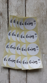 Sticker rond zwart/wit tekst - "Enjoy" / 20stk