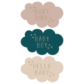 Sticker sluitzegel wolkjes geboorte baby boy girl | 9stk