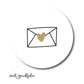 Sticker sluitzegel rond - wit envelop / goudfolie hartje | 45mm | 10stk